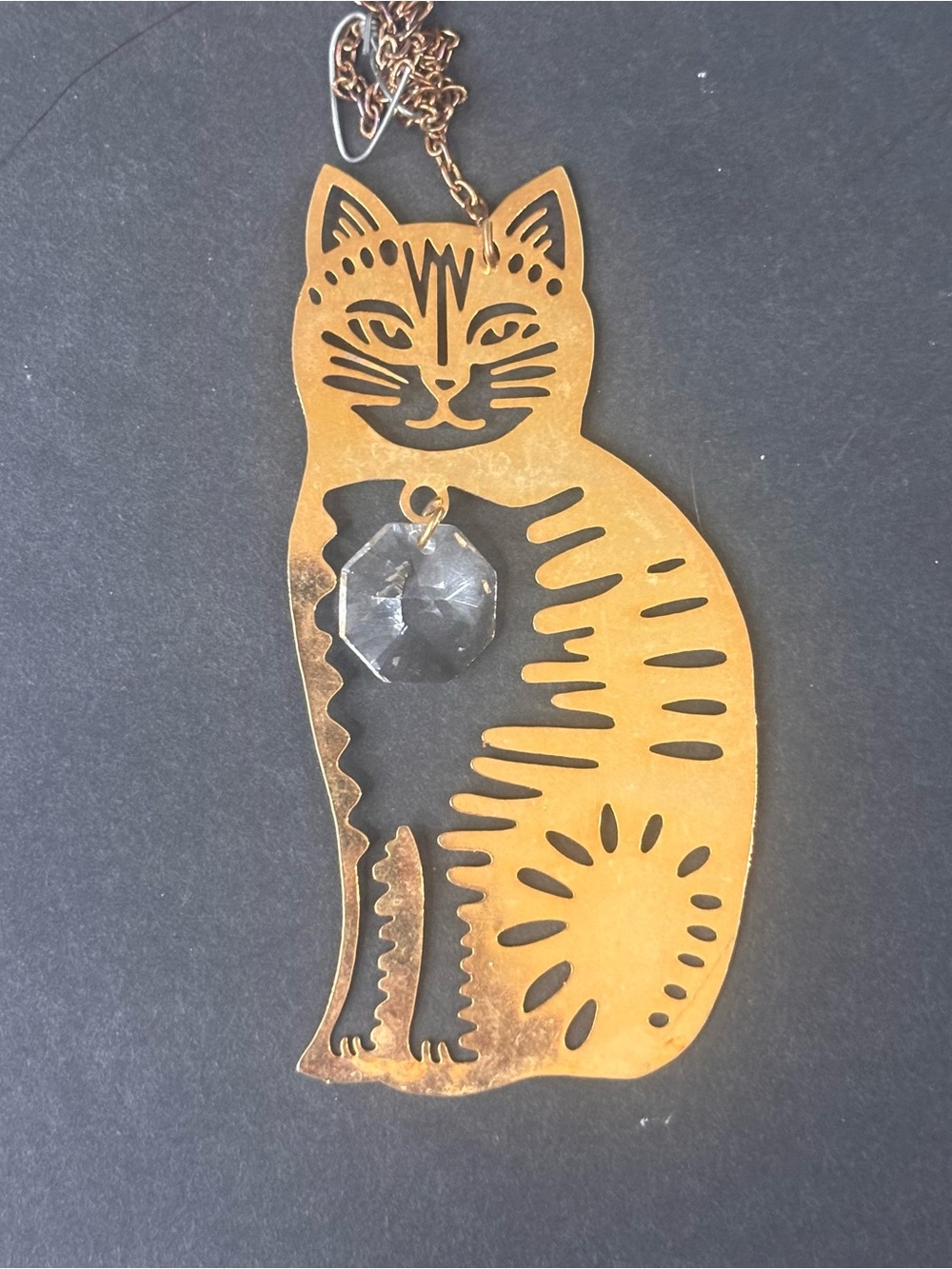 Brass Cat Prism Christmas Ornament Or Window Sun Catcher